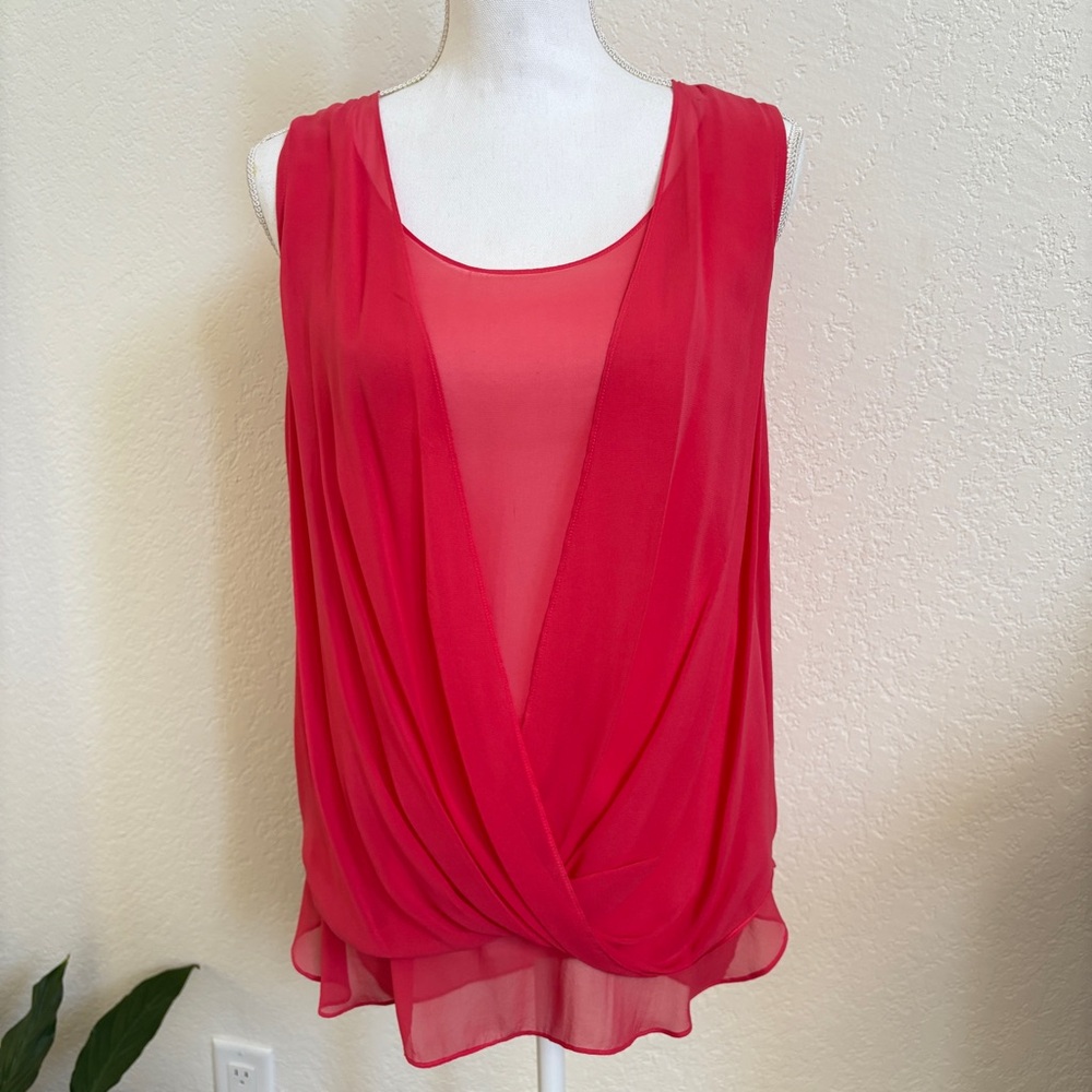 DKNY Coral vibrant sleeveless draped silk layered top S